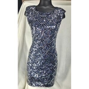 Sequin Bodycon Mini Dress Size Small Blue Silver Taylor Swift Eras Inspo Party